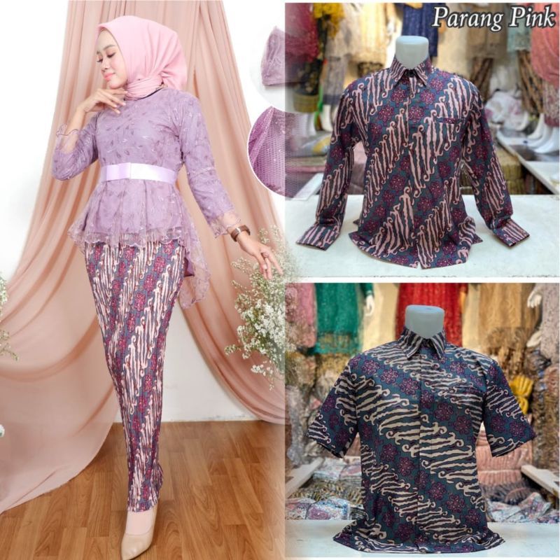 couple kebaya modern/couple tunangan/kebaya tulle/kemeja batik