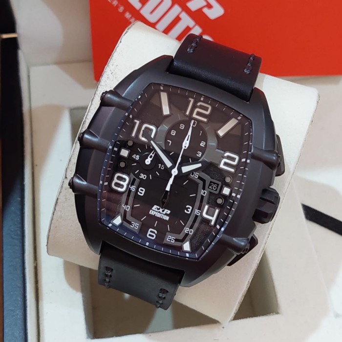 JAM TANGAN PRIA EXPEDITION 6822 E6822 FULL BLACK LEATHER ORIGINAL