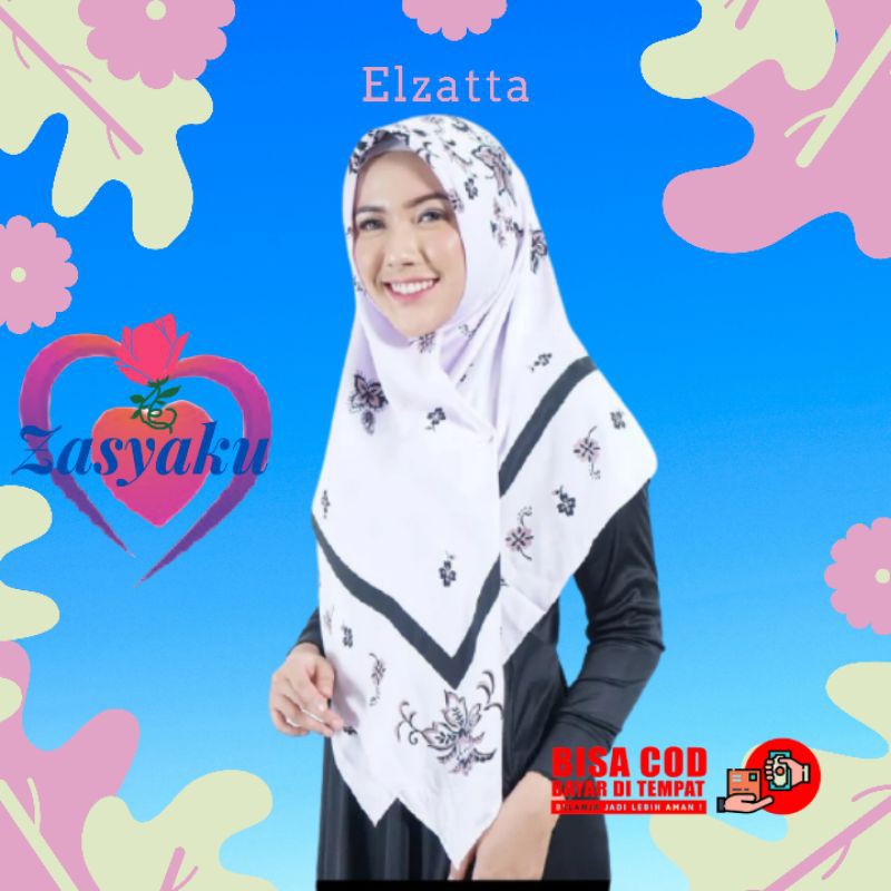Kanara Ratiera Kerudung Hijab Jilbab Segiempat Segi Empat Motif Putih Elzatta Origin Ori Branded