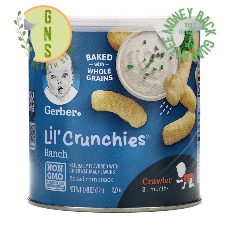 Gerber Lil Crunchies Baked Corn Snack Natural Whole Grains 8+ Months Ranch