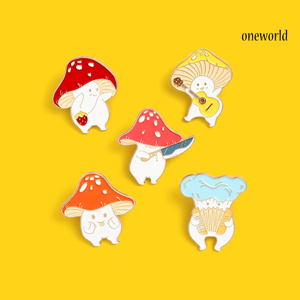 OW@ Cartoon Cute Mushroom Knife Guitar Enamel Student Brooch Pin Badge Jewelry Gift