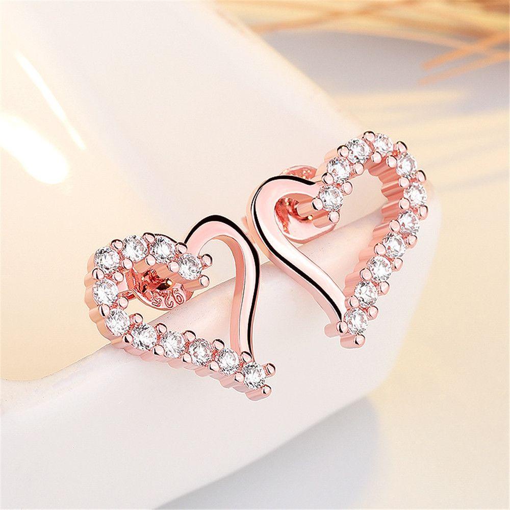 Anting Hati Nanas Wanita Gadis Perhiasan Pengantin Zirkon Anting Kristal