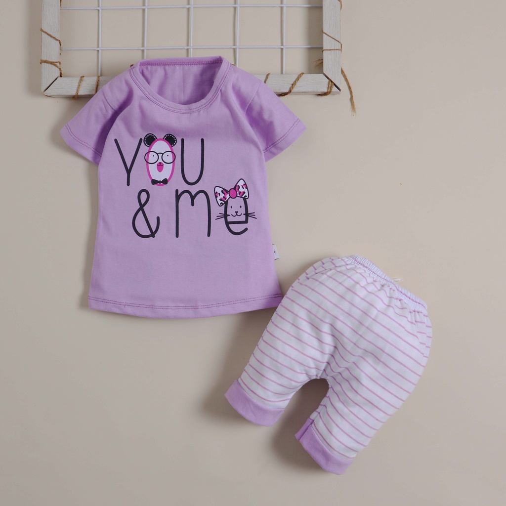 Nuna Store Baju anak perempuan Motif You &amp; Me / Setelan Baju Bayi / Anak Bayi Perempuan / Anak Bayi Cewek Usia 0 Bulan - 3 Tahun