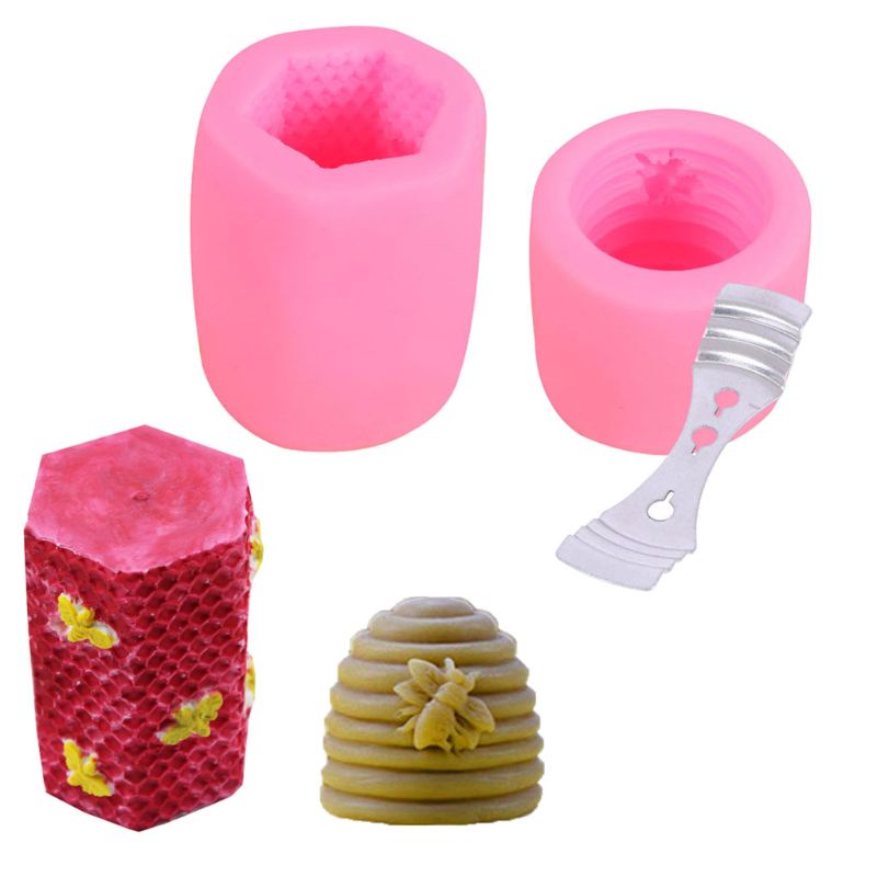 SIY  2Pcs Bee Honeycomb Candle Molds Beehive Silicone Mold Kit Beeswax Candle Soap Handmade Candle Art Making Supplies