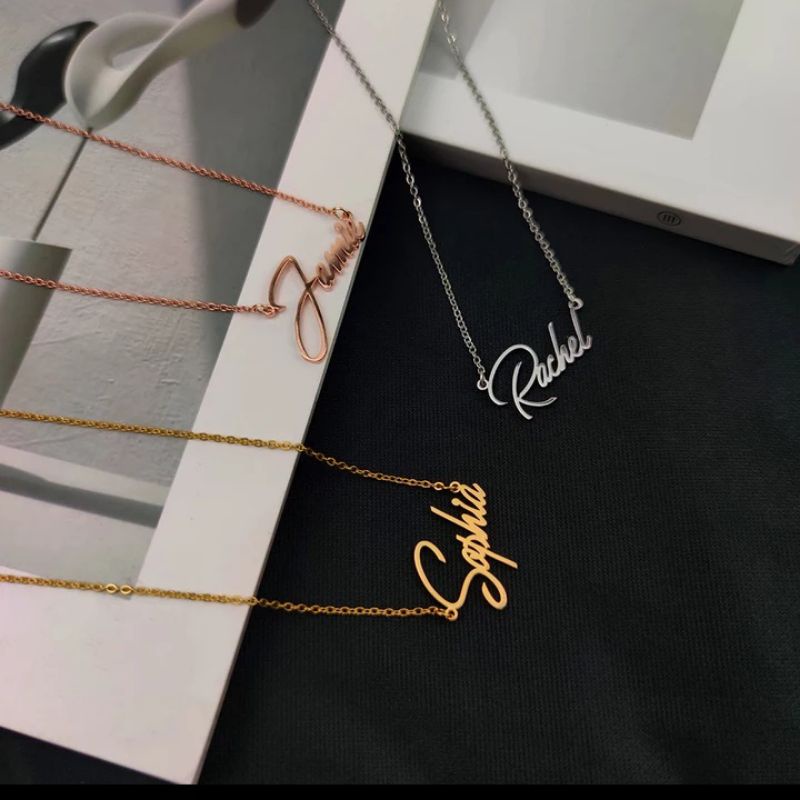 Kalung Nama Lapis Emas Costume Nama Model Elegan Mewah Dan Simpel Rante Kalung Bahan Titanium Anti Karat Kalung Dewasa dan Anak