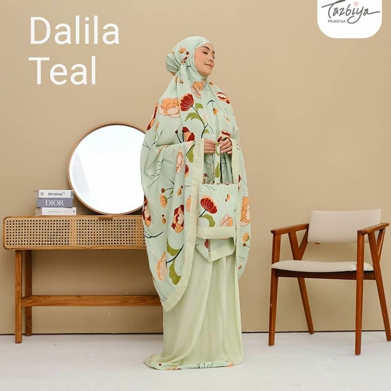 Mukena Tazbiya Dalila Teal Blue Grey Jumbo Dewasa Katun Rayon Adem Traveling