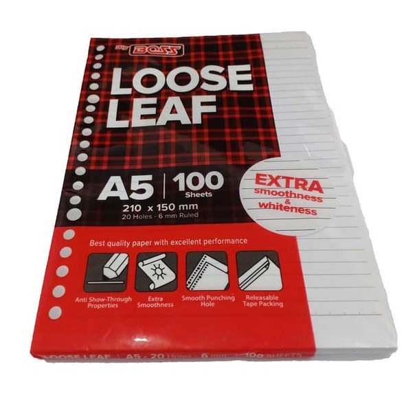 

Big Boss Loose Leaf GARIS A5 100 Lembar Kertas Binder Refil Isi Binder A5 - SATUAN