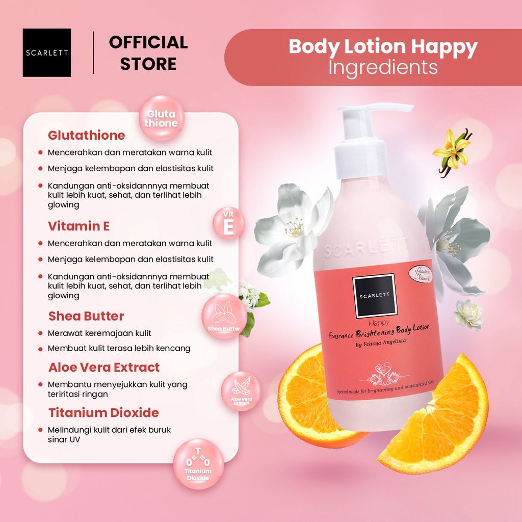 BPOM Scarlett Whitening Happy Series Body Serum Cream Lotion Shower Body Scrub Pencerah Pemutih Kulit Badan