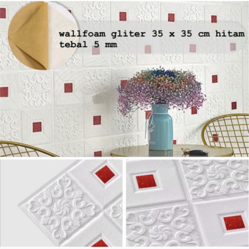 WALLPAPER DINDING 3D FOAM MOTIF BATIK UK.35CM X 35CM-TEBAL-Batik Merah