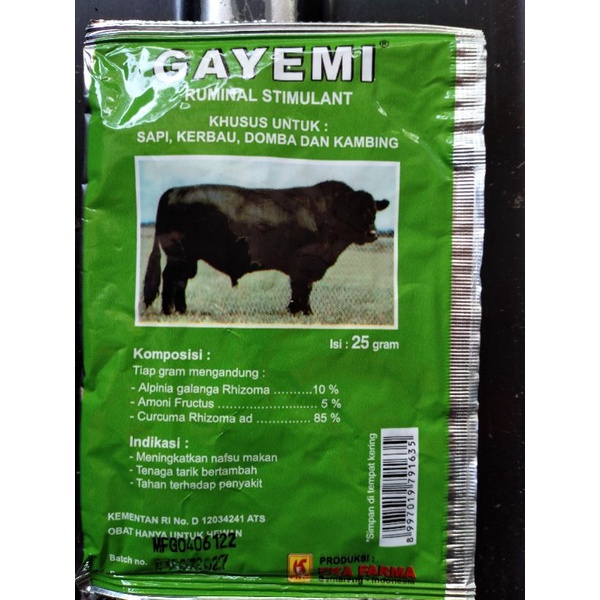 GAYEMI JAMU PENAMBAH NAFSU MAKAN SAPI KAMBING DOMBA KERBAU 25 GRAM