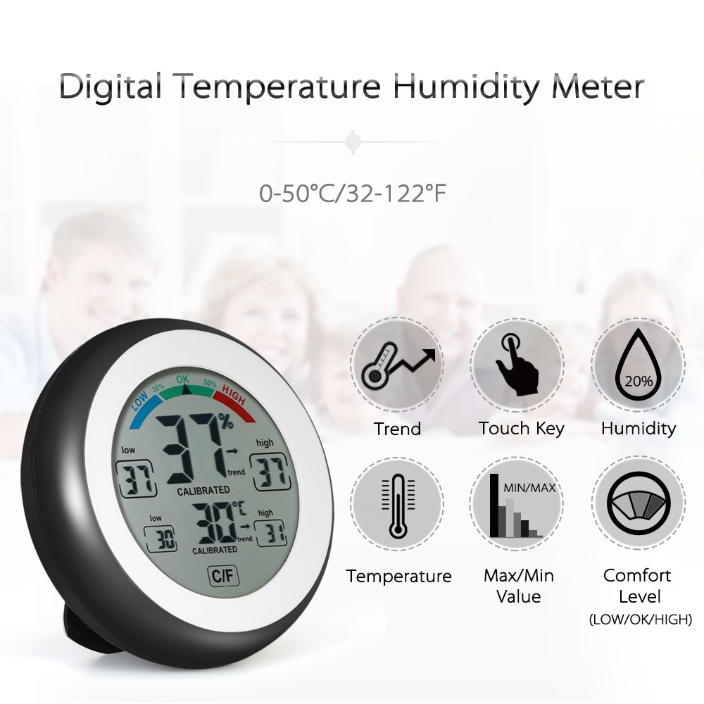 Digital Thermometer Hygrometer Min Max Value - Black