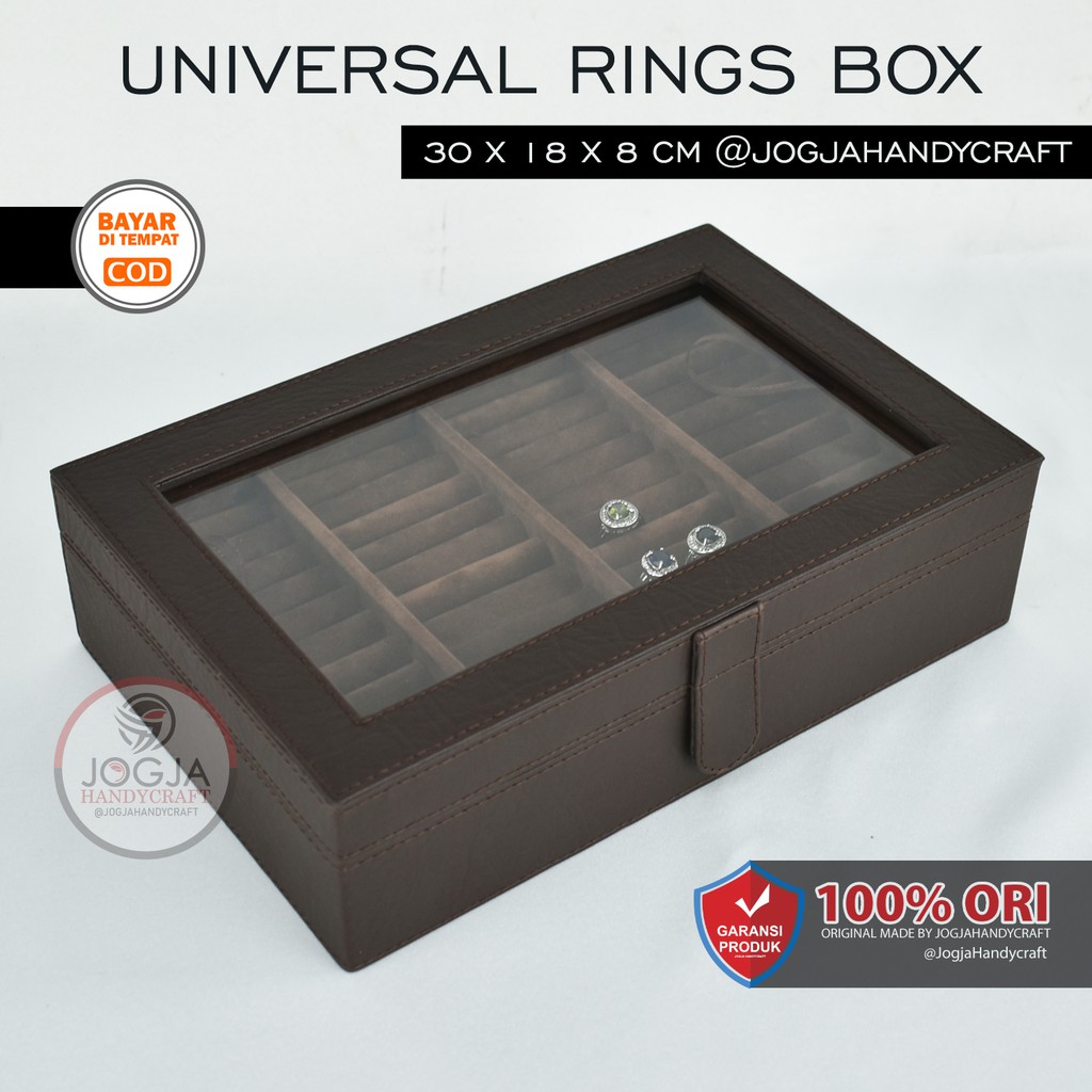 Exclusive Full Brown Universal Ring Box Organizer - Kotak Tempat Cincin / Display cincin