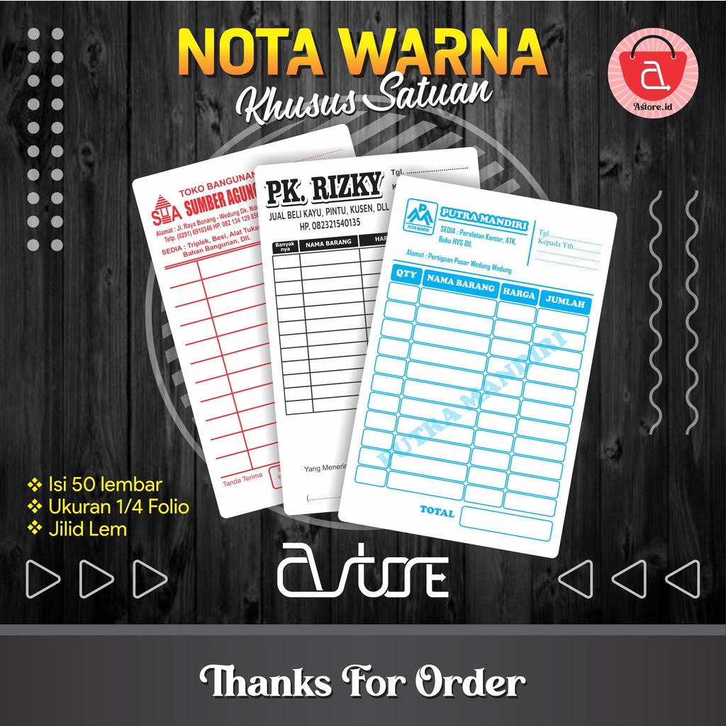 

NOTA WARNA MELAYANI PEMBUATAN SATUAN (1 BUKU ISI 50 LEMBAR)
