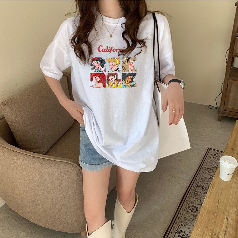 Cartoon Print T-shirt Oversize Atasan Kaos Lengan Pendek Wanita