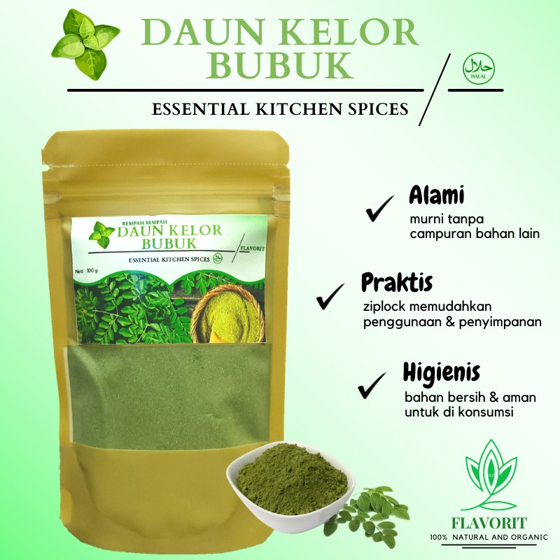 Bubuk Daun Kelor Moringa Powder Kering Bahan Pokok Bumbu Dapur Organik Rempah Herbal Jamu Asli Murni