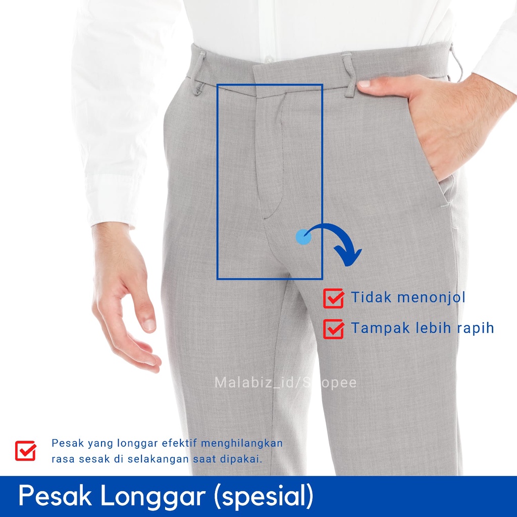 BENEDICT - Celana Formal Pria Slim Fit Warna Abu Muda Model Basic Standar Untuk Kerja Kantoran bahan Stretch Malabiz Panjang