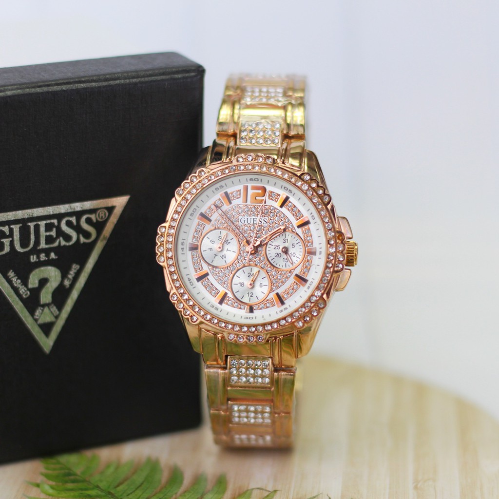 jam tangan fashion wanita guess mata rantai stainless kasual murah