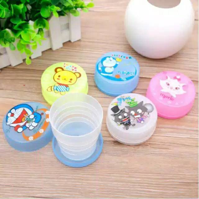 Gelas Plastik Lipat Portable Untuk Travel Piknik Baby Cup Gambar Kartun Lucu P45