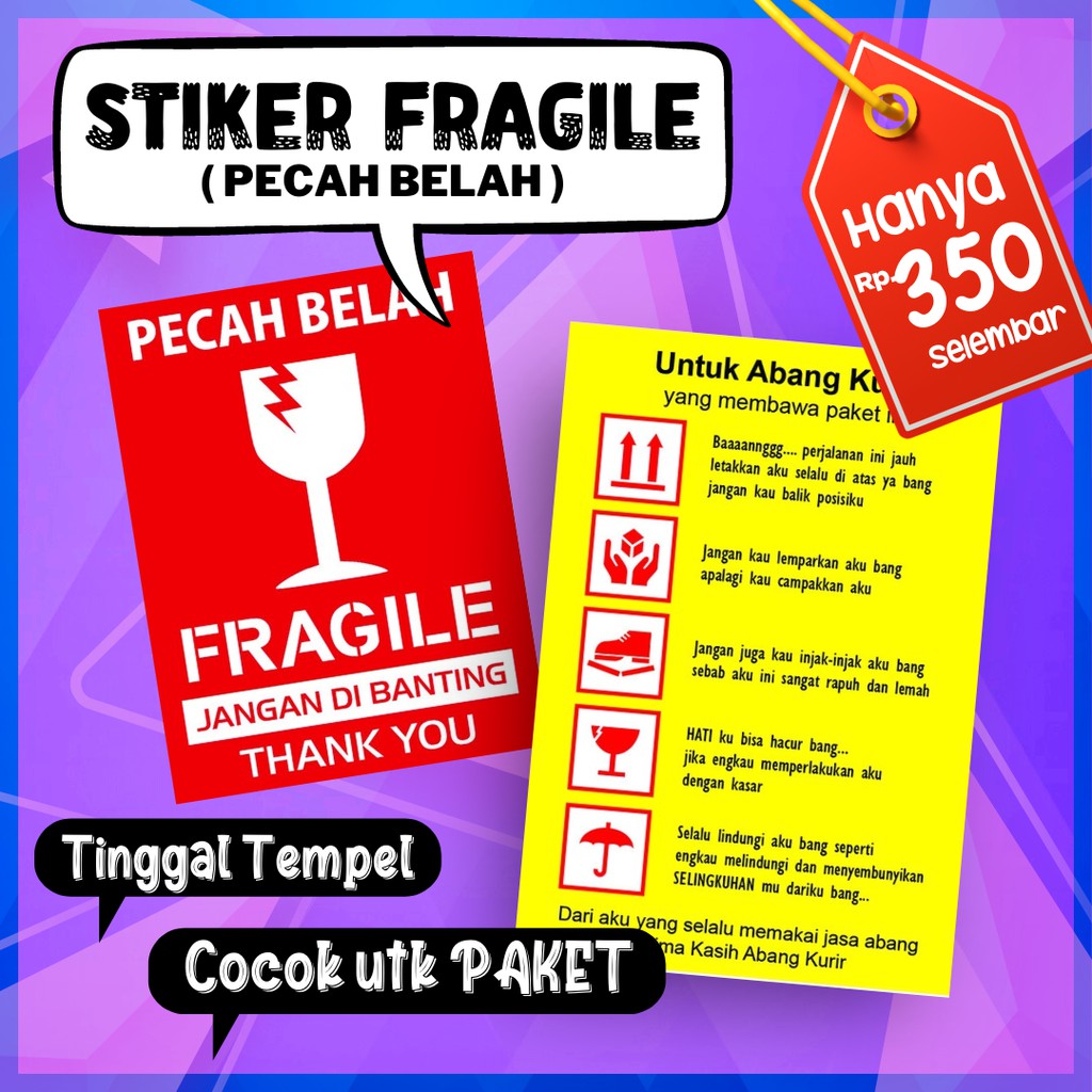 

Stiker Fragile (lucu) untuk kurir paket pengiriman 10x7cm 100pcs