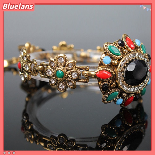 Gelang Rantai Berlian Imitasi Resin Warna-Warni Lapis Emas Gaya Vintage Bohemia Untuk Wanita