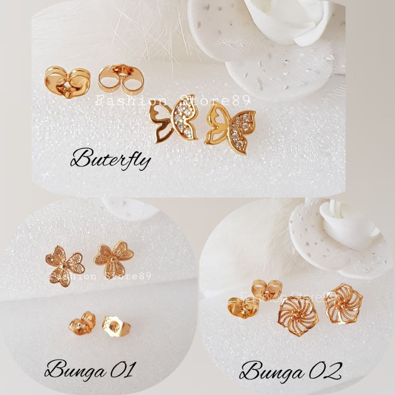 Ready Anting Tusuk Buterfly anting fashion bunga mawar perhiasan lapis emas 18k anting tusuk