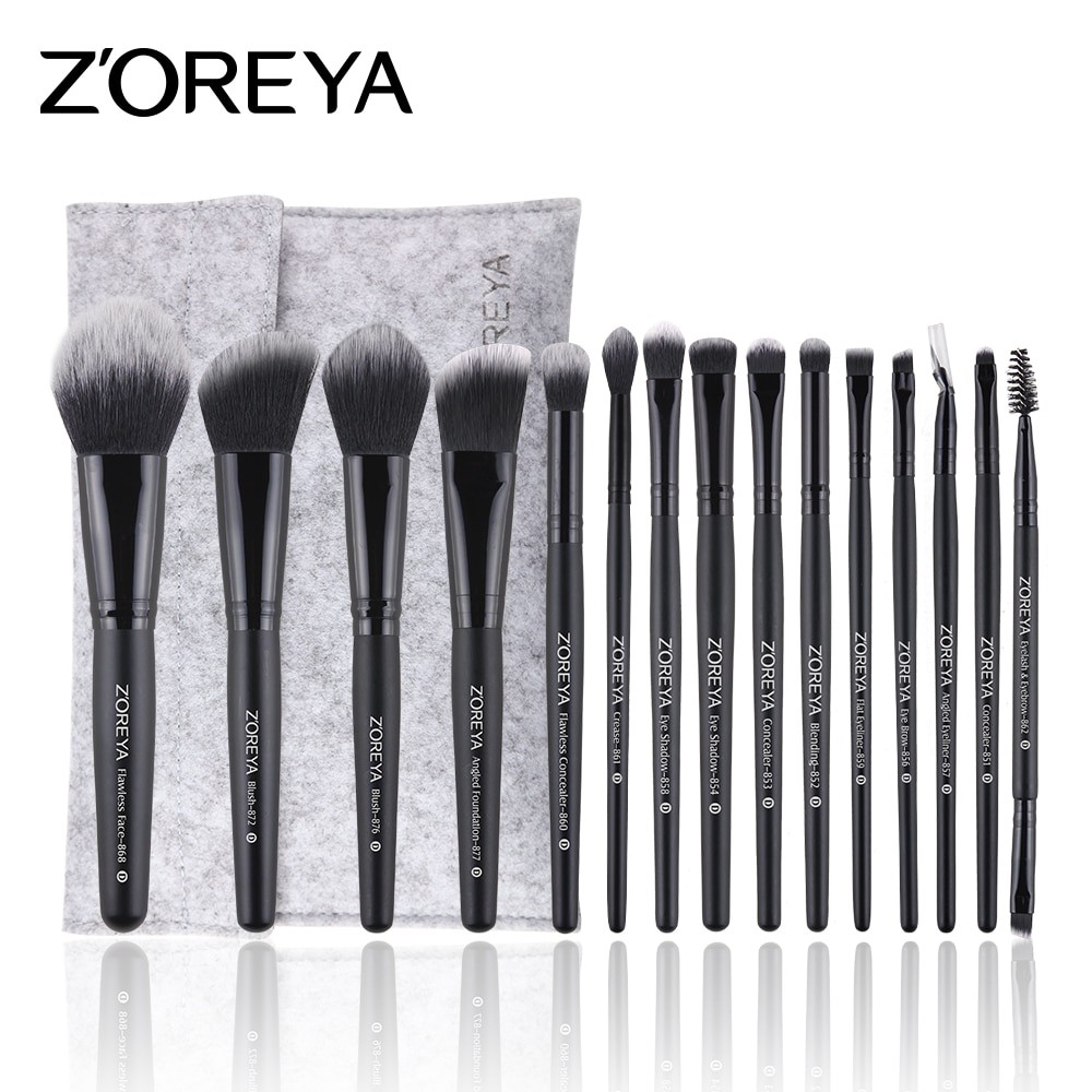 Premium Brush Make Up 15 Set dengan Pouch - ZZ15 - Black