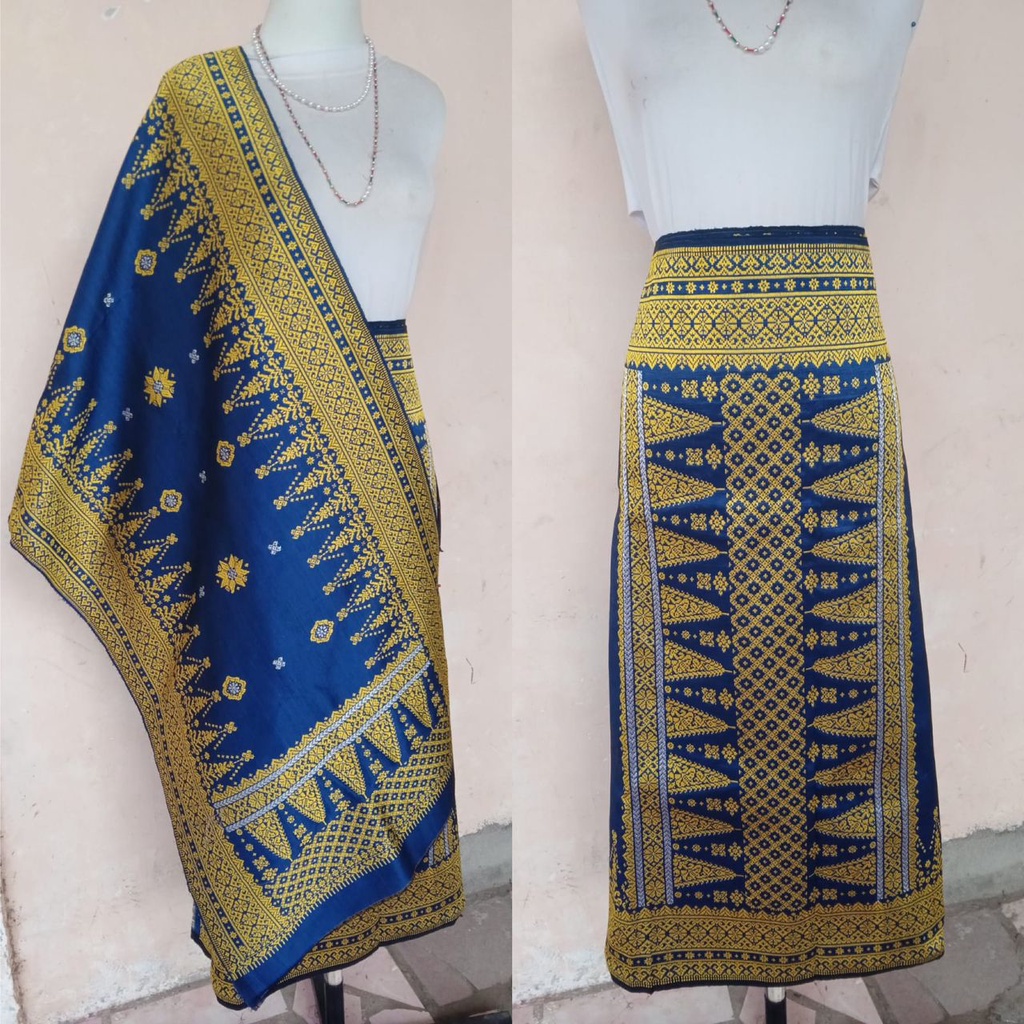 Songket Palembang Asli Tenun Tangan |  Putri Cina Sutra Alam Biru Kuning | Premium