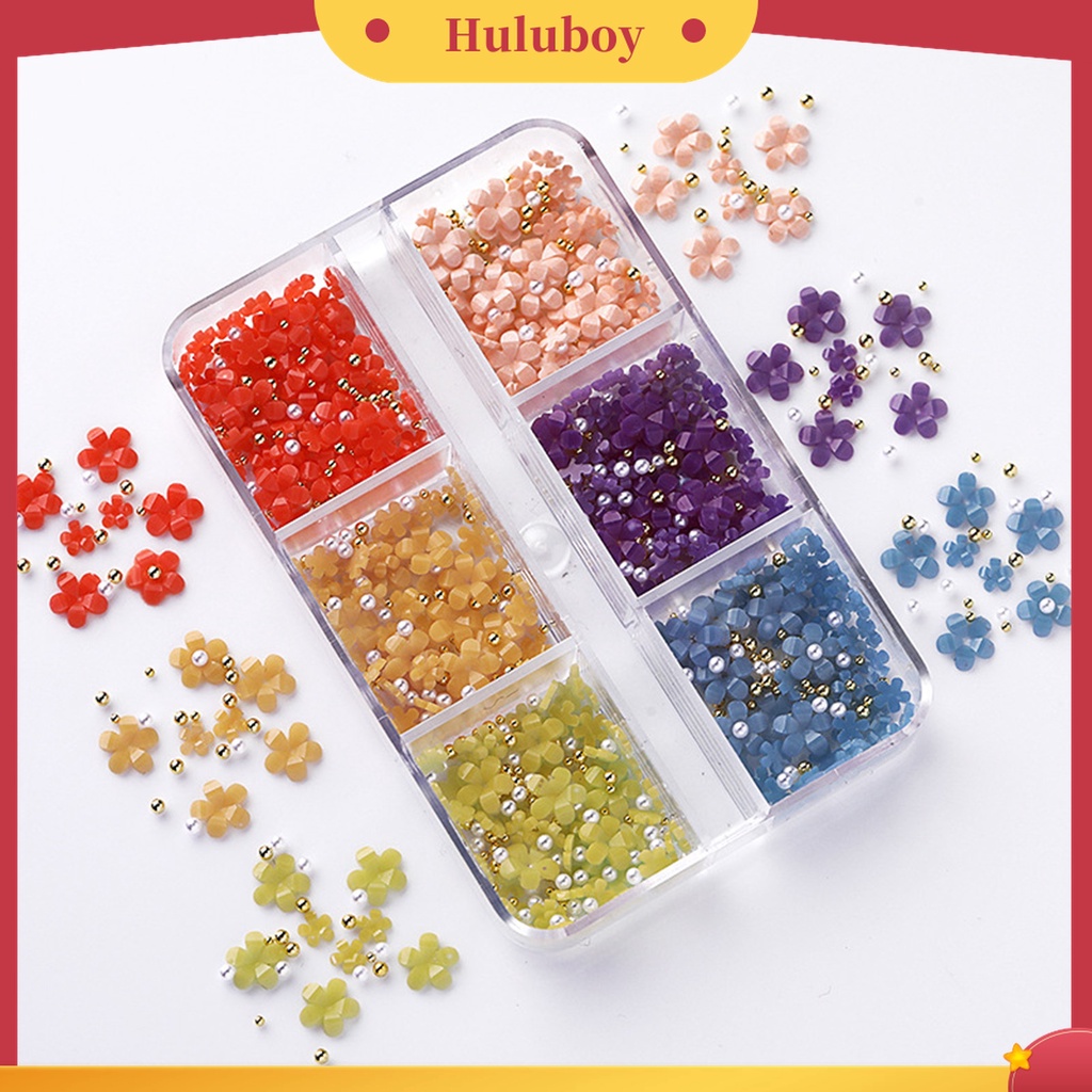 Huluboy Huluboy♡ Set Manik-Manik Mini Bentuk Hati Bunga 3D Untuk Dekorasi Nail Art