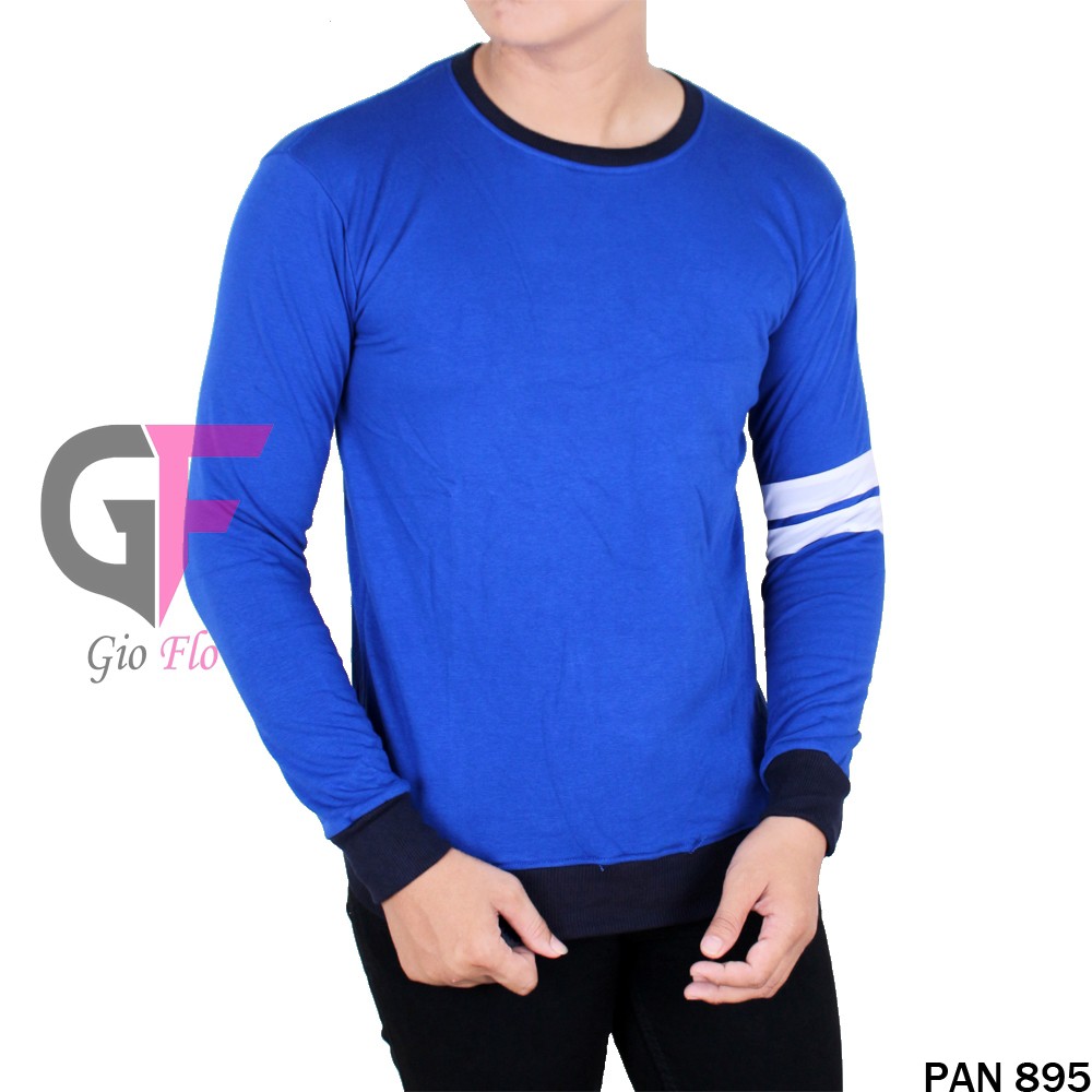 GIOFLO Kaos Panjang Pria Keren Double Stripe Blue / PAN 895