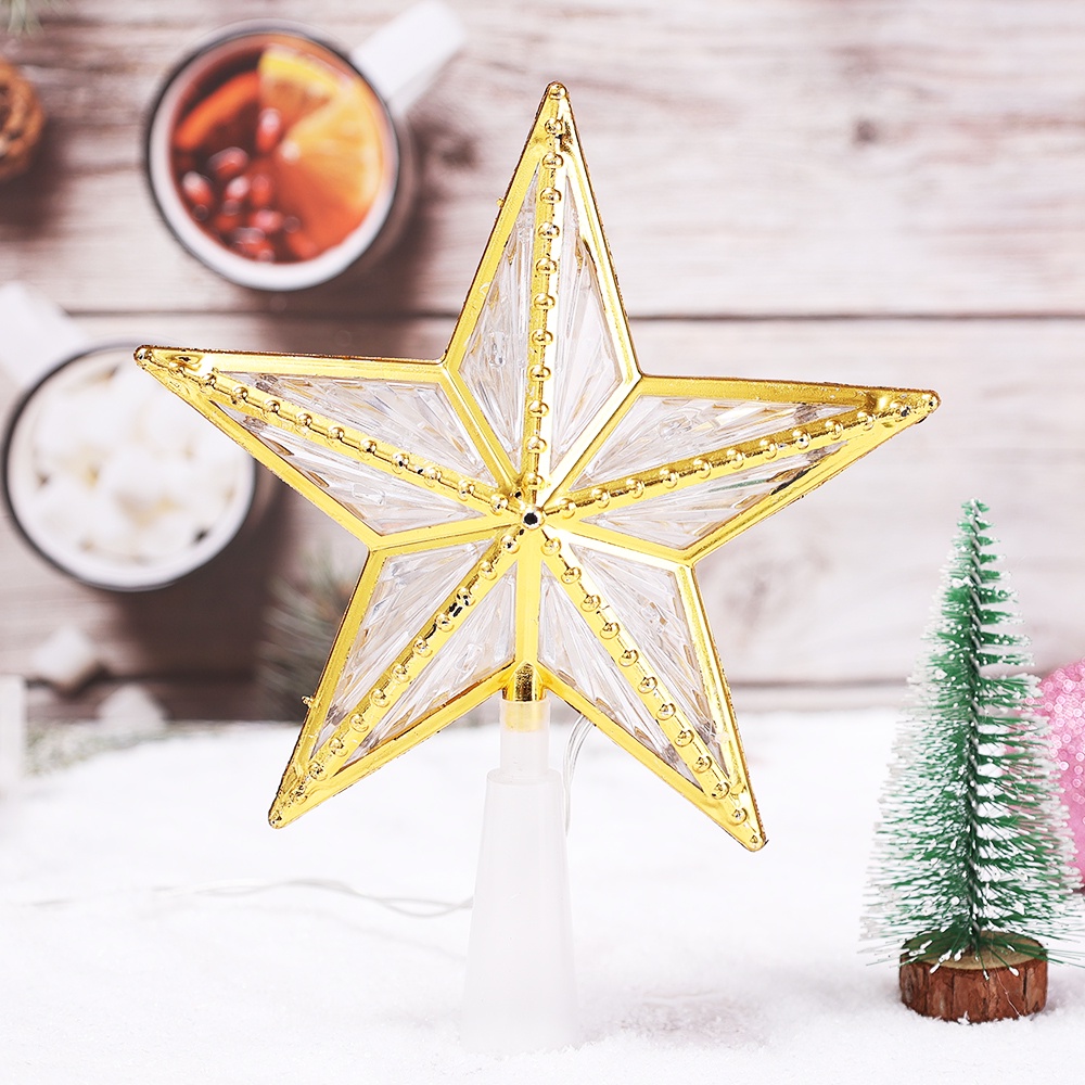 Gold-rimmed Five-pointed Star Lamp Coloured Tree Topper Permanent Electronic Light Plastic Star Lights Christmas Tree Decoration Lights Christmas New Year Coloured Lights