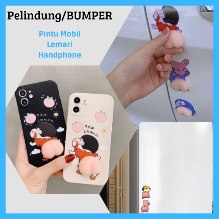 2pc Silikon Stiker Kartun Pelindung Benturan Pintu Mobil/Spion/Hp/Kulkas/Lemari Bumper