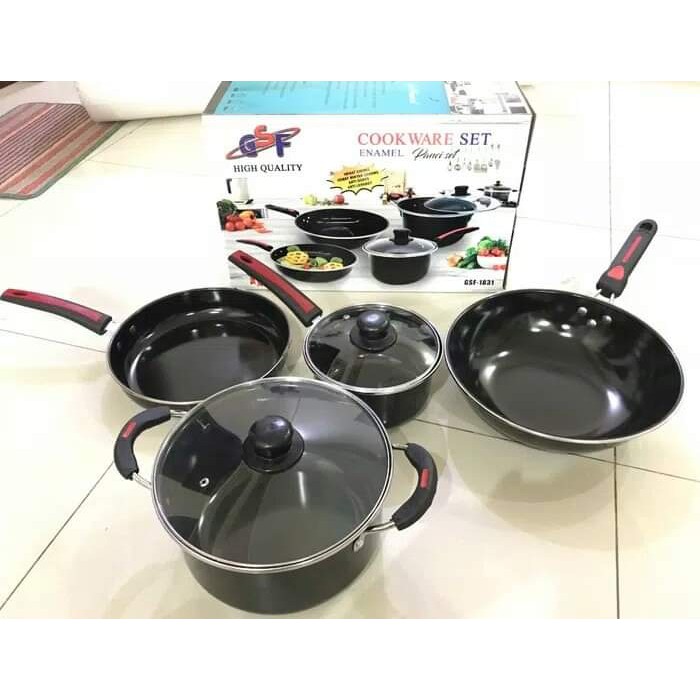 GSF panci set enamel 5pc GSF 1831 /cookware set anti karat | Shopee