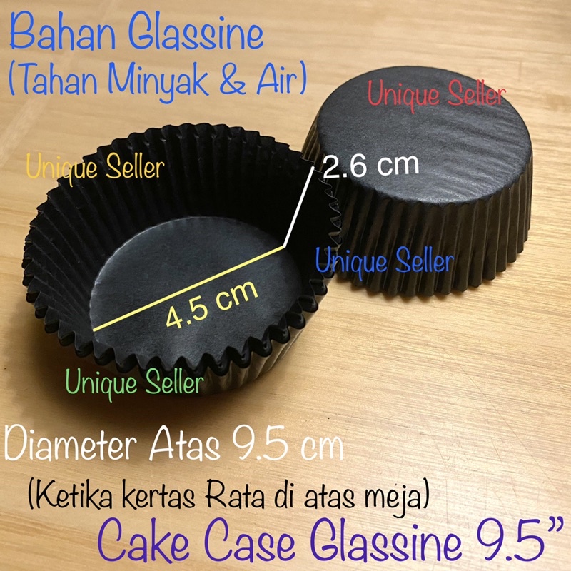 [25 pcs] Cake Case 9.5 Glassine Hitam Diameter Alas 4.3 cm / Kertas Alas Pie Hitam 9,5 / Kertas Cup Cake Glassine Hitam 9.5&quot; / Cake Case Hitam 9.5 / Cupcake Case Glassine Hitam 95 mm / Kertas Alas Anti Minyak 9.5