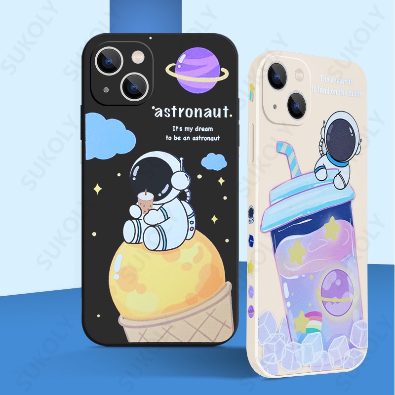 Soft Case Hp Gambar Astronot Bahan Silikon Untuk iPhone 13pro MAX / 12pro / 11promax / X / XS MAX / XR / 7plus / 8plus / 6 / 6splus