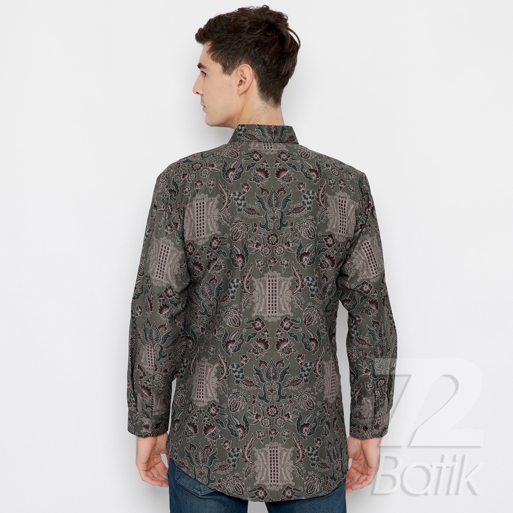 BATIK COUPLE MODERN Kemeja Rok Lilit Instan Batik Pria Lengan Panjang Premium Motif Pintu Aceh Abu Grey 721076 CAP 72