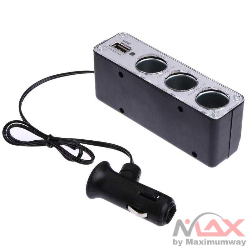 INcar Triple Socket 12V/24V Car Cigarette Lighter USB Power - WF-0096