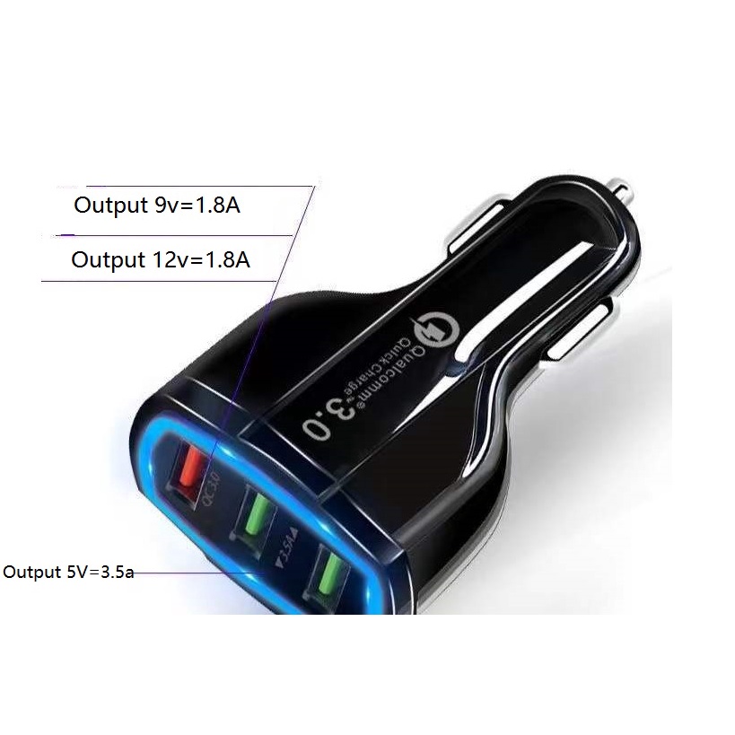 LeSHANG Car Charger 3 Ports Adaptor Mobil Colokan Mobil Dengan LED Ring Light