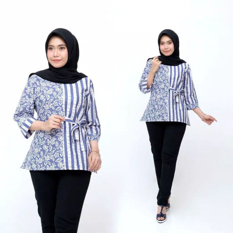 tey-17 Batik wanita ASJ SA HRB026 Kenongo Kemeja Tosca Pendek-D