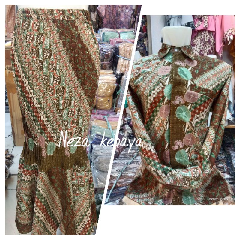 couple rok duyung batik dengan kemeja//rok batik allsize//kemeja batik panjang