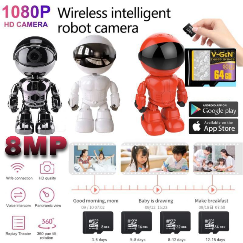 NEW IP Camera 8MP IP HD 1080P WiFi Robot Keamanan WiFi , Kamera Pan Tilt WiFi