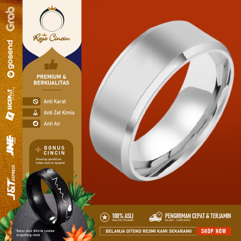 Cincin Titanium Wanita Pria Anti Karat Perak Hitam Putih