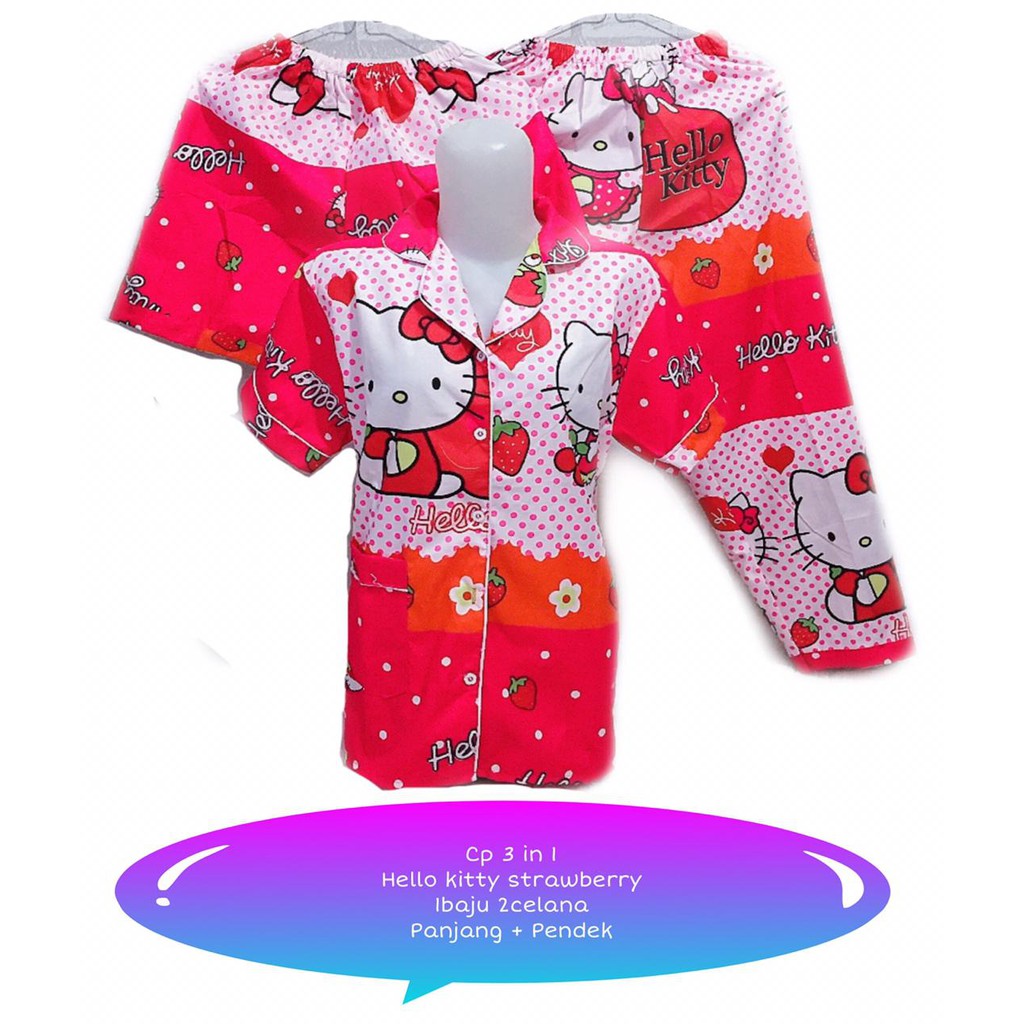 SEASOND IND 3in1 Piyama/Baju Tidur Wanita Dewasa Hello Kitty/L Fit to XL-3