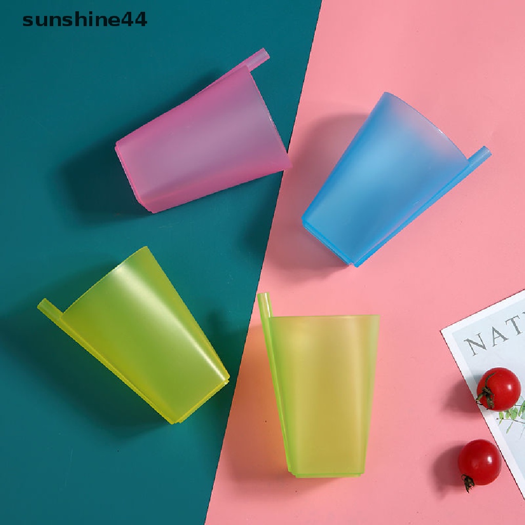 Sunshine 1pc Gelas Minum Dengan Sedotan Built in Warna Polos Untuk Bayi / Anak