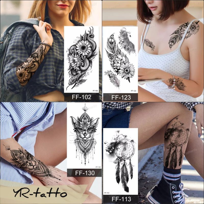 Tatto temporary Model ular Sayap Kembang Bunga model FF