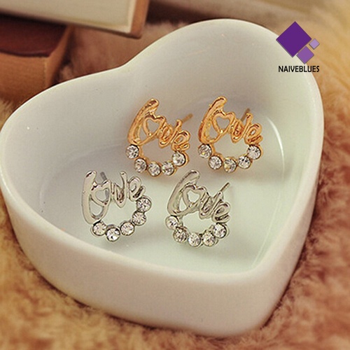 Anting Stud Desain Tulisan Aksen Berlian Imitasi Untuk Wanita