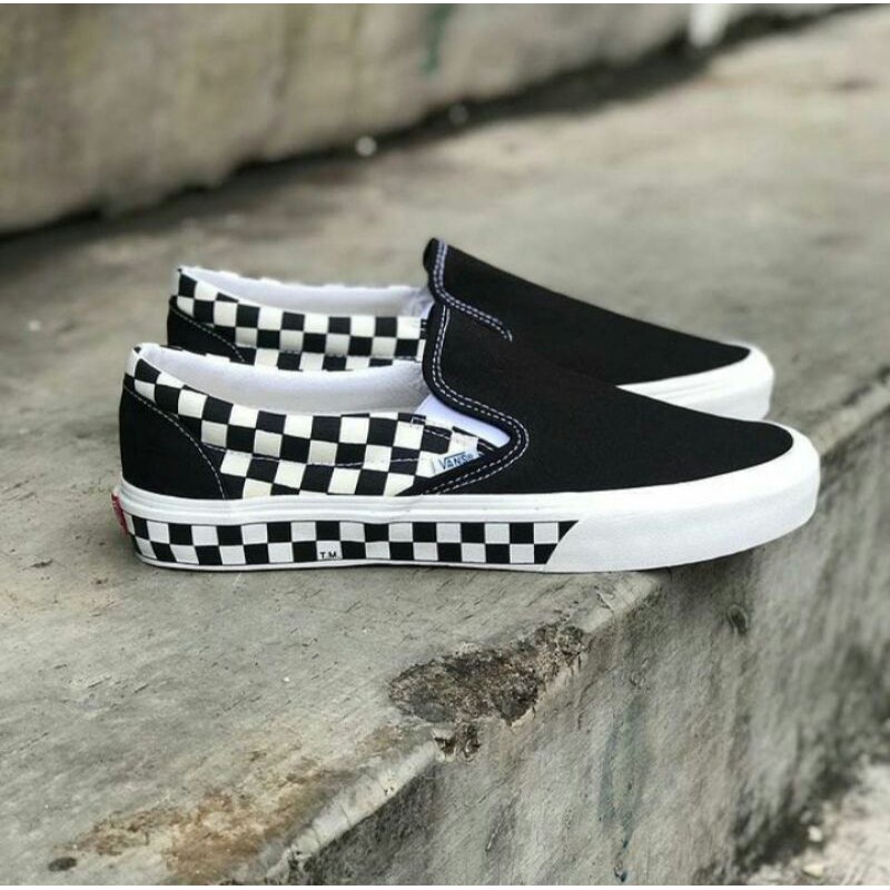 100% ORIGINAL Sepatu Pria & Wanita Vans Slip On Chekerboard, Sepatu Slop