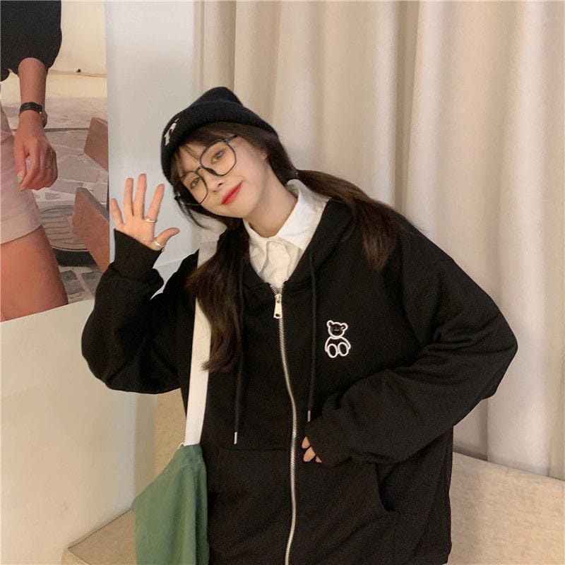 ZIPPER HOODIE WANITA LINE BEAR / ZIPPER HOODIE WANITA TEBAL