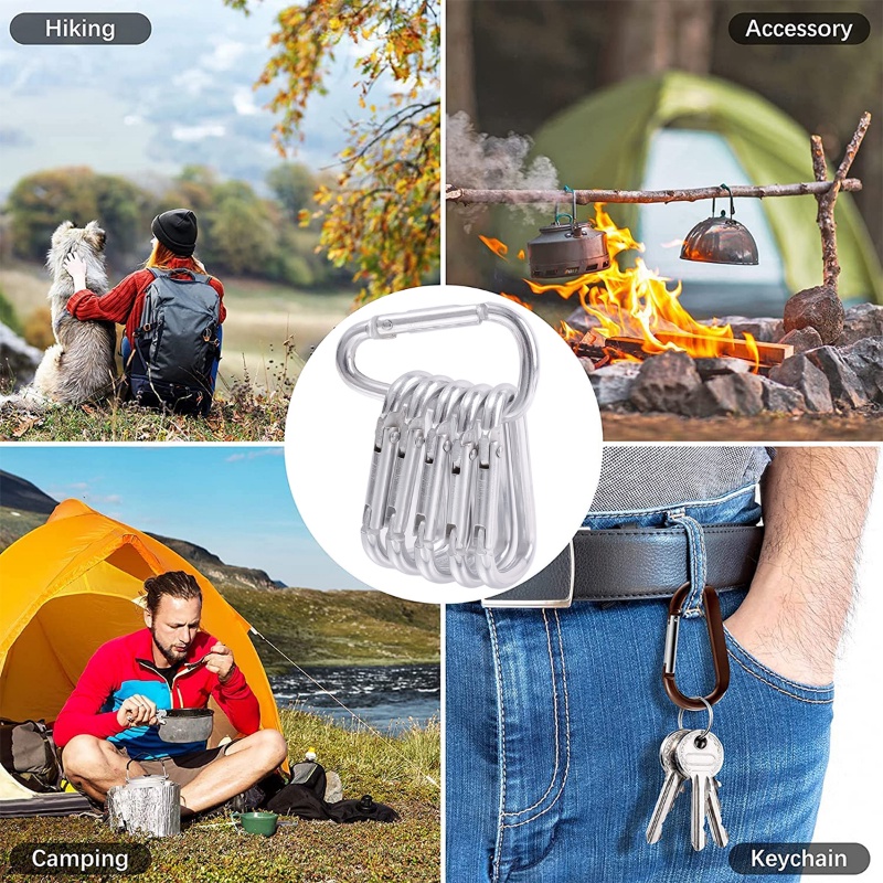 Gantungan Kunci Carabiner Bentuk D Bahan Aluminum Alloy Warna Silver Untuk Camping Hiking Traveling