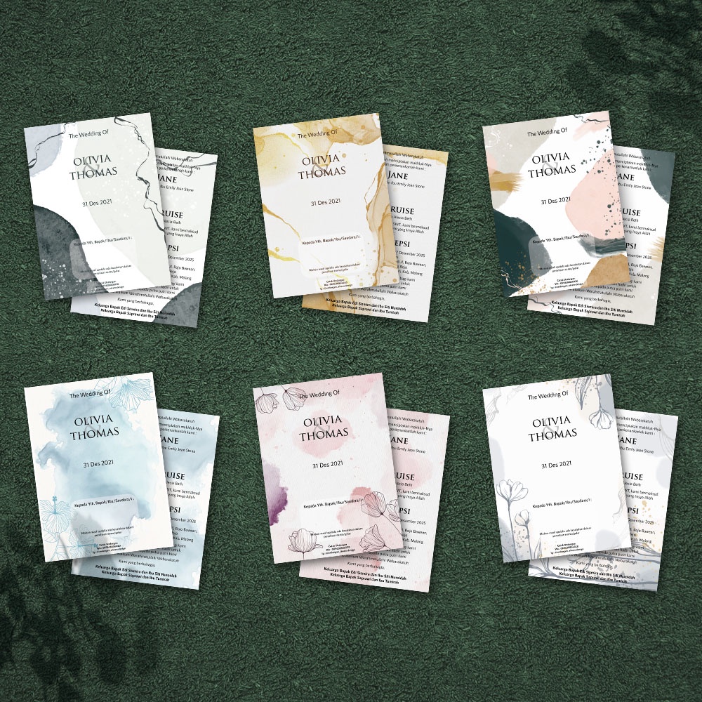 Undangan pernikahan single hardcover satu lembar bolak balik modern, elegan, cepat dan murah