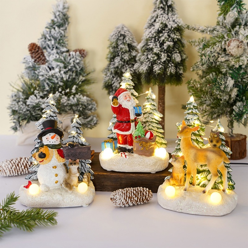 Ornamen Meja Bahan Resin Dengan Lampu Untuk Dekorasi Natal